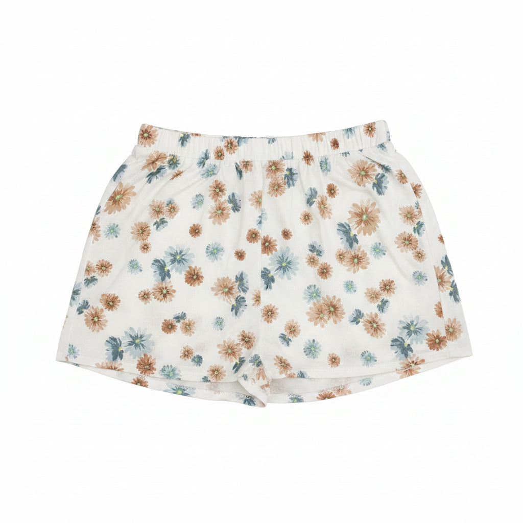 White Floral Long-Sleeve Top and Shorts